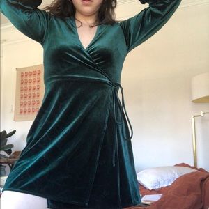 Green wrap velvet dress